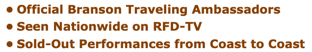 Official Branson Traveling Ambassadors Seen Nationwide on RFD-TV Sold-Out Performances from Coast to Coast